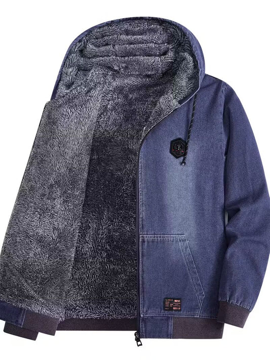 DELTOSTIN Premium Denim Fleece-Lined Winter Hoodie Jacket