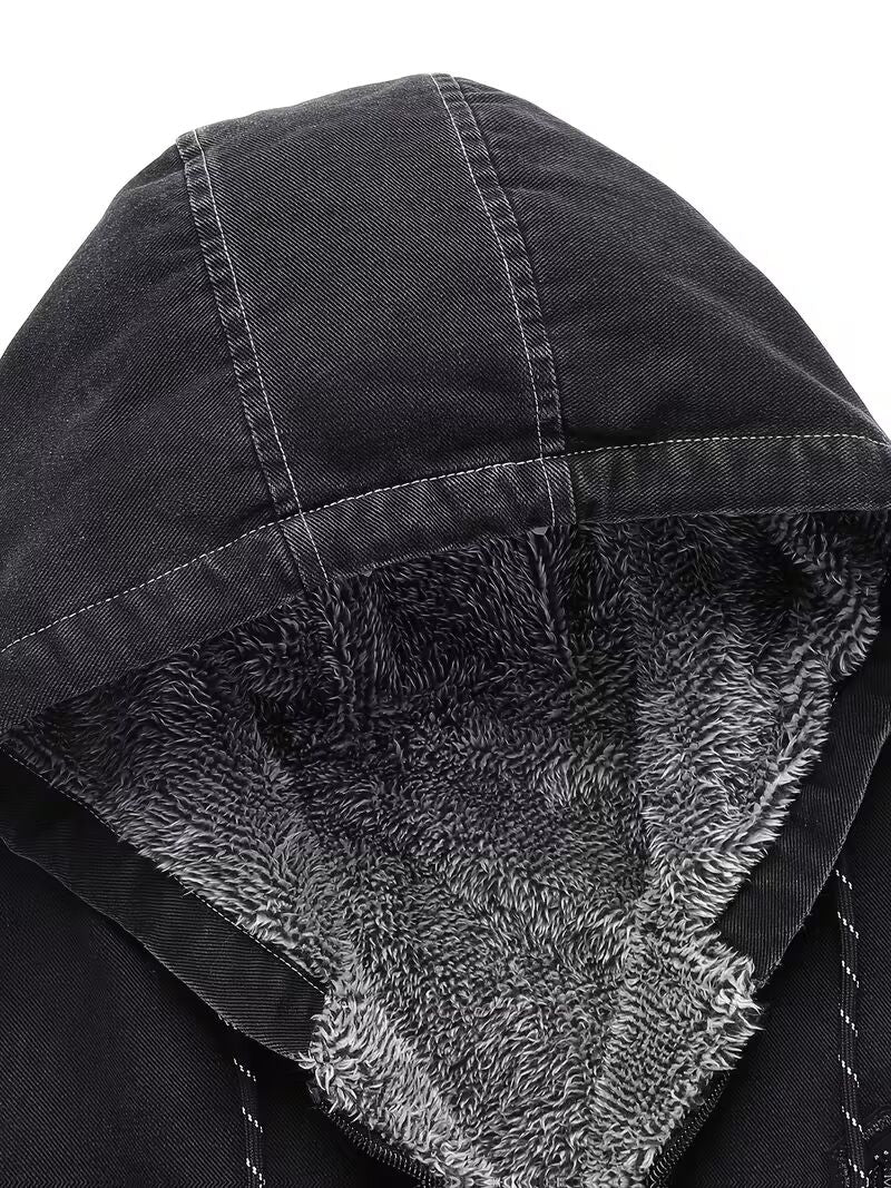 DELTOSTIN Premium Denim Fleece-Lined Winter Hoodie Jacket