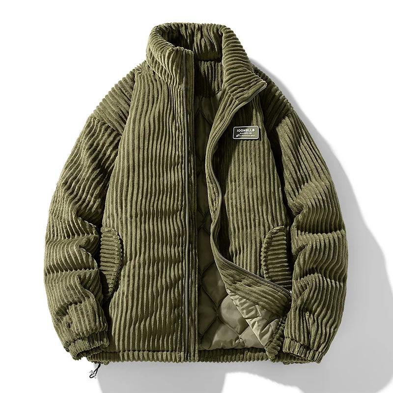 Deltostin Premium Corduroy Winter Jacket – Off-White Warm Quilted Zipper Coat