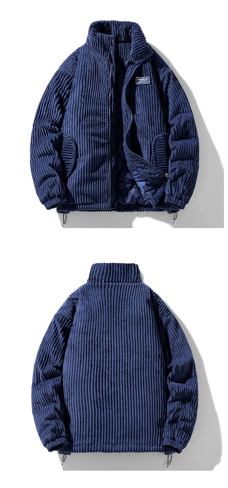 Deltostin Premium Corduroy Winter Jacket – Off-White Warm Quilted Zipper Coat