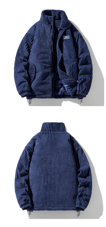 Deltostin Premium Corduroy Winter Jacket – Off-White Warm Quilted Zipper Coat