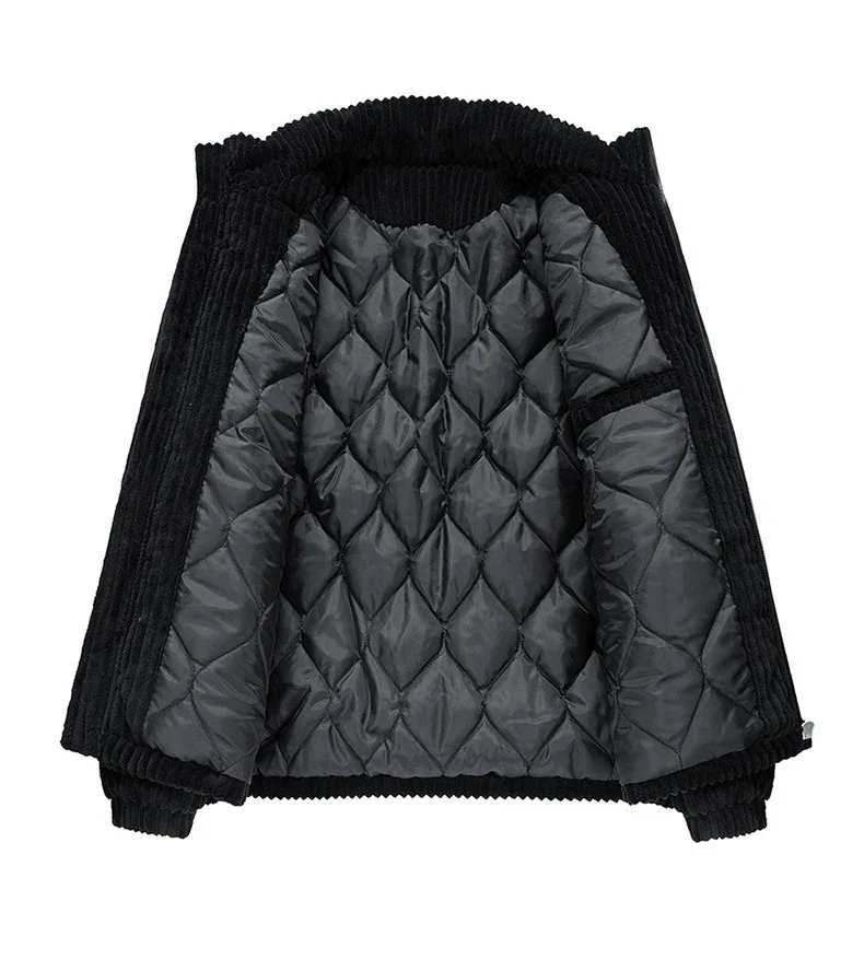 Deltostin Premium Corduroy Winter Jacket – Off-White Warm Quilted Zipper Coat