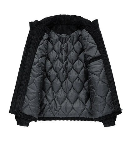 Deltostin Premium Corduroy Winter Jacket – Off-White Warm Quilted Zipper Coat