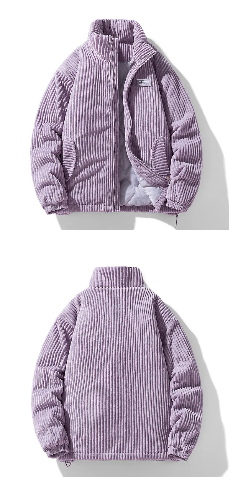 Deltostin Premium Corduroy Winter Jacket – Off-White Warm Quilted Zipper Coat