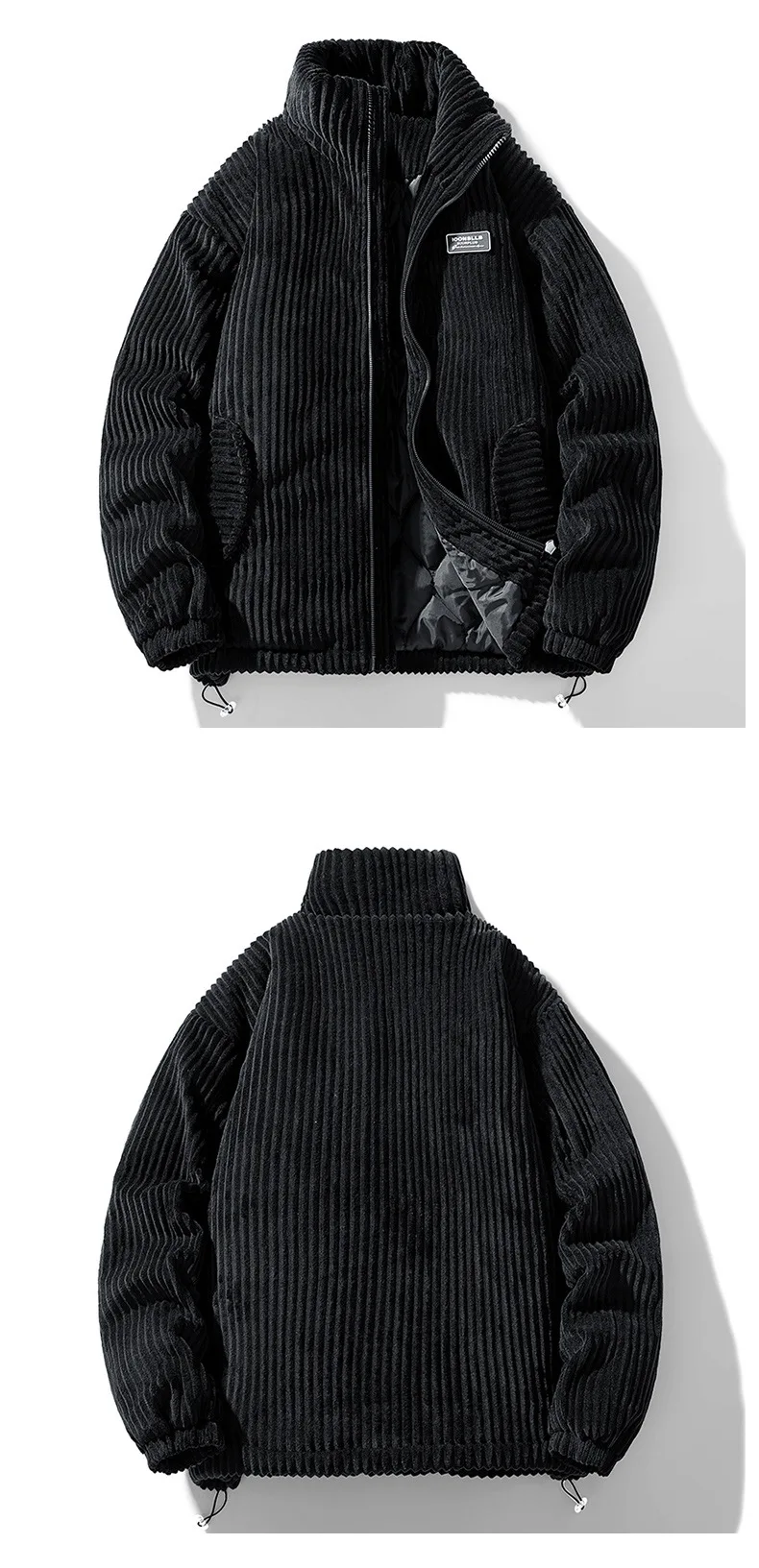 Deltostin Premium Corduroy Winter Jacket – Off-White Warm Quilted Zipper Coat