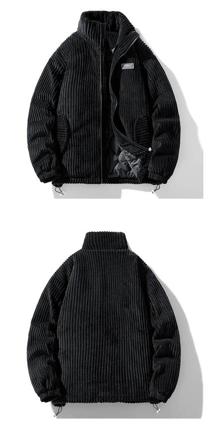 Deltostin Premium Corduroy Winter Jacket – Off-White Warm Quilted Zipper Coat
