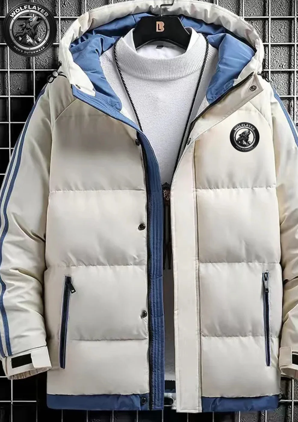 Deltostin Men’s Winter Puffer Jacket – Dual Tone Hooded Warm Outerwear with Stylish Stripes