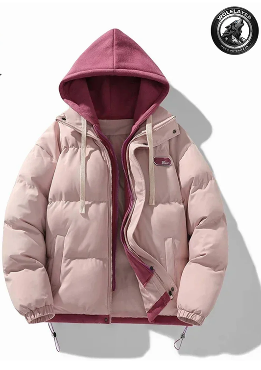 Deltostin Dual-Tone Women’s Winter Puffer Jacket – Blush Pink Hooded Cozy Warm Coat