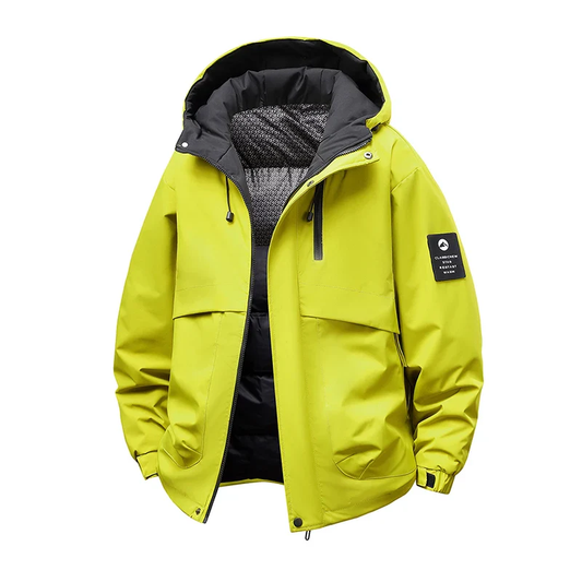 Deltostin Men’s Waterproof Windbreaker Jacket – Lime Yellow Hooded Outdoor Winter Coat