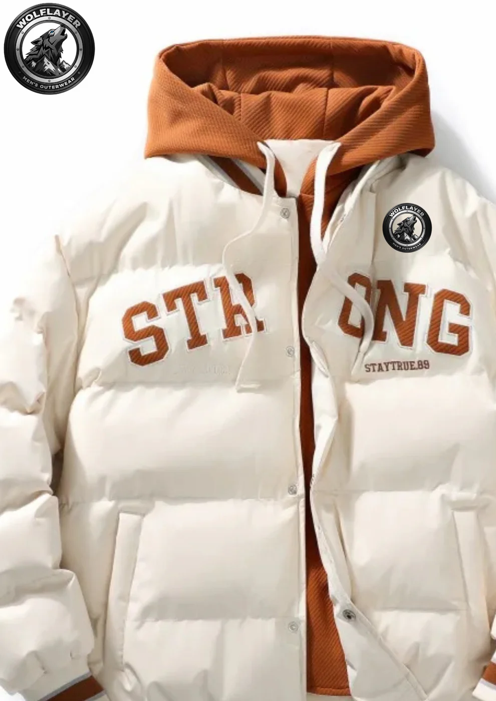 Deltostin Men’s “STRONG” Puffer Jacket – Brown Hooded Varsity Winter Coat