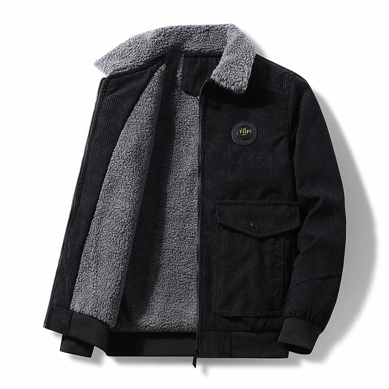 DELTOSTIN Premium Grey Corduroy Sherpa Jacket