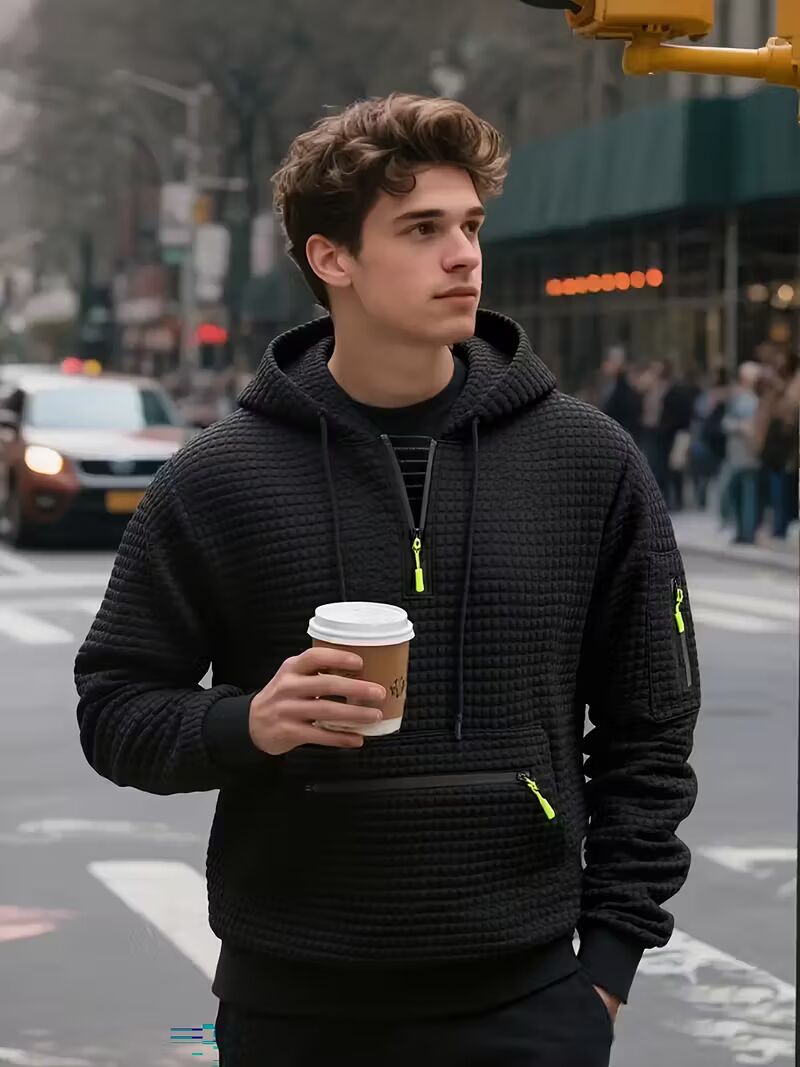 DELTOSTIN Urban Black Textured Street Hoodie