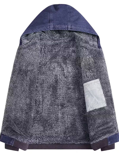 DELTOSTIN Premium Denim Fleece-Lined Winter Hoodie Jacket