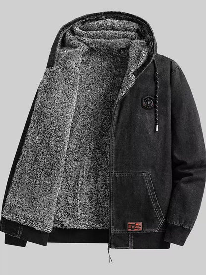 DELTOSTIN Premium Denim Fleece-Lined Winter Hoodie Jacket